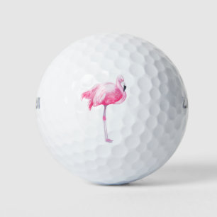 Roze Flamingo 3 Waterverf Illustratie Golf Balls Golfballen