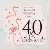 Roze flamingo '40 en Fabulous' uitnodigingssteun Kaart (Voorkant / Achterkant)
