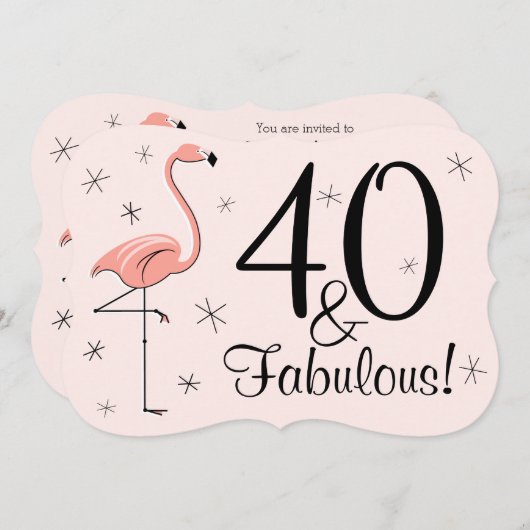 Roze flamingo '40 en Fabulous' uitnodigingssteun Kaart (Voorkant / Achterkant)