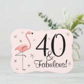 Roze flamingo '40 en Fabulous' uitnodigingssteun Kaart (Staand voorkant)