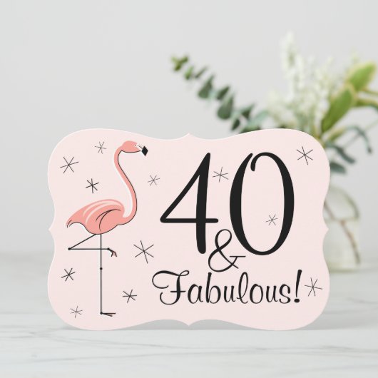 Roze flamingo '40 en Fabulous' uitnodigingssteun Kaart (Staand voorkant)