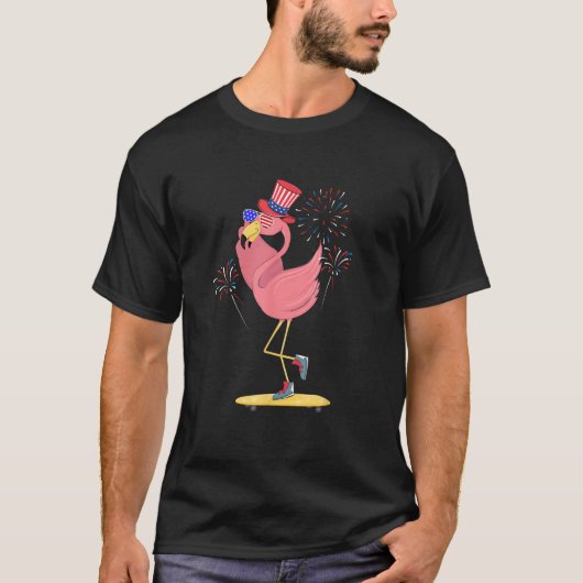 Roze Flamingo 4 juli Grappige Patriottische Vogel  T-shirt (Voorkant)