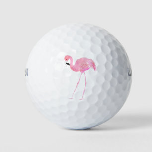 Roze Flamingo 4 Waterverf Illustratie Golf Balls Golfballen