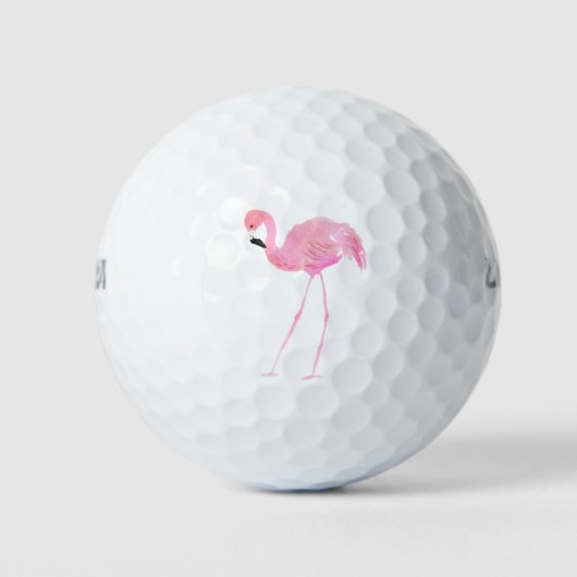 Roze Flamingo 4 Waterverf Illustratie Golf Balls Golfballen (Voorkant)