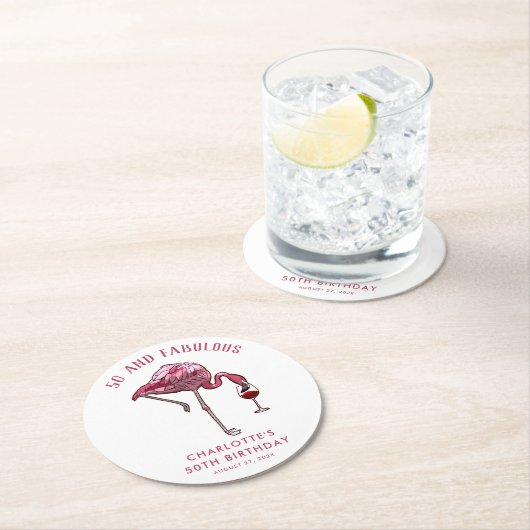 Roze Flamingo 50ste verjaardag nieuwigheid swag Ronde Kartonnen Onderzetter (Insitu)