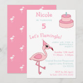 Roze Flamingo 5th Birthday Party Uitnodiging (Voorkant / Achterkant)