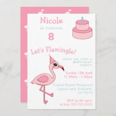 Roze Flamingo 8e verjaardag Uitnodiging (Voorkant / Achterkant)