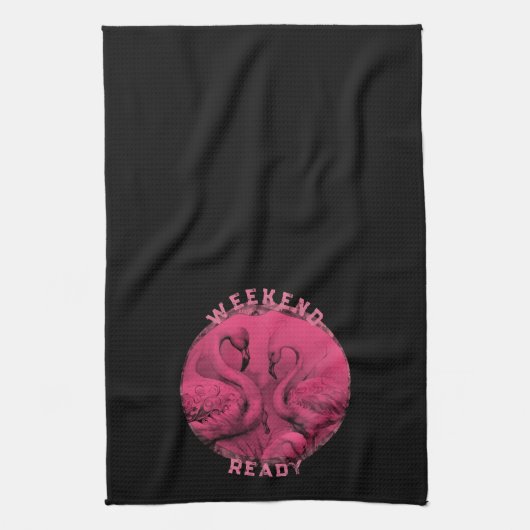 Roze flamingo aangepaste tekst theedoek (Verticaal)