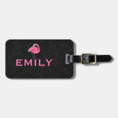 Roze Flamingo Aangepaste tekst Zwarte Paisley Bagagelabel (Voorkant horizontaal)