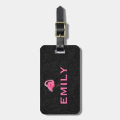 Roze Flamingo Aangepaste tekst Zwarte Paisley Bagagelabel (Voorkant verticaal)