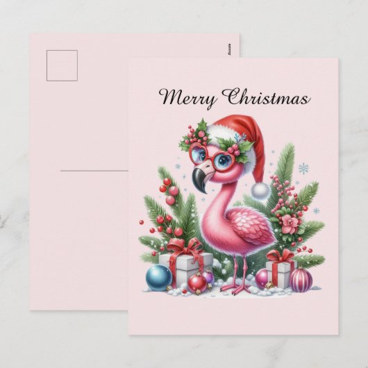 roze flamingo aanpasbaar Vrolijk Kerstfeest Feestdagenkaart (Voorkant / Achterkant)