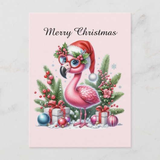 roze flamingo aanpasbaar Vrolijk Kerstfeest Feestdagenkaart (Voorkant)