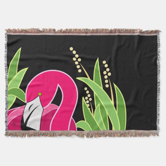 Roze flamingo Abstract op zwart Deken (Voorkant)