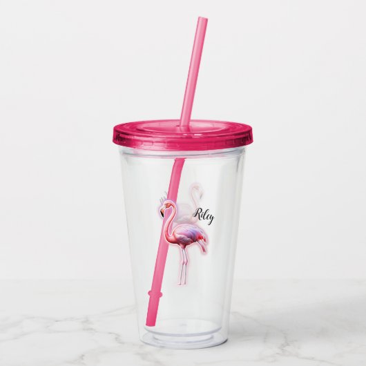 Roze Flamingo Acryl Drinkbeker (Achterkant)