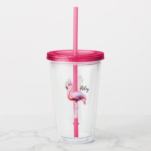 Roze Flamingo Acryl Drinkbeker (Voorkant)