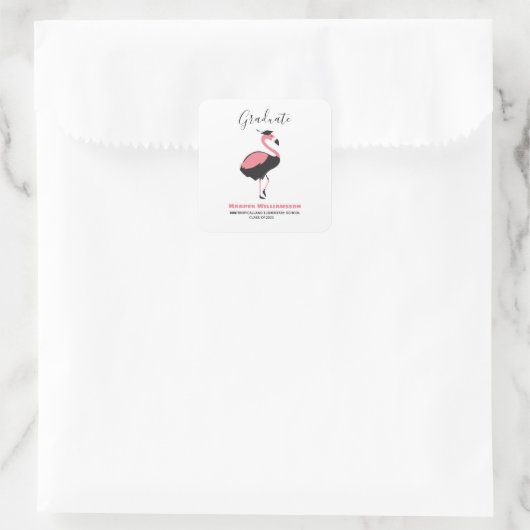Roze Flamingo Afstuderen Square Sticker (Tas)
