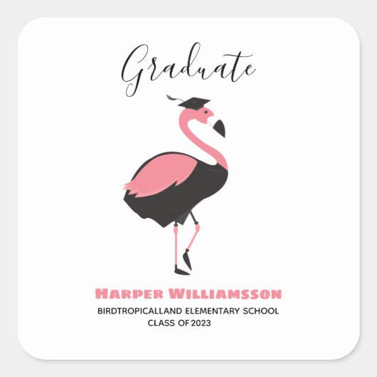 Roze Flamingo Afstuderen Square Sticker (Voorkant)