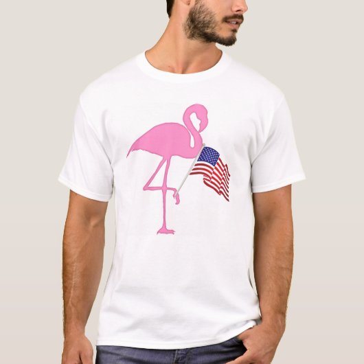 Roze Flamingo Amerikaanse Vlag T-shirt (Voorkant)