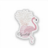 Roze Flamingo, Ananas - Persoonlijk Sticker (Voorkant)