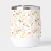 Roze Flamingo Ananassen Monogram Initiaal (Achterkant)