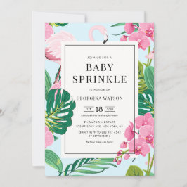 Roze Flamingo and Orchids Tropical Baby Sprinkle Kaart