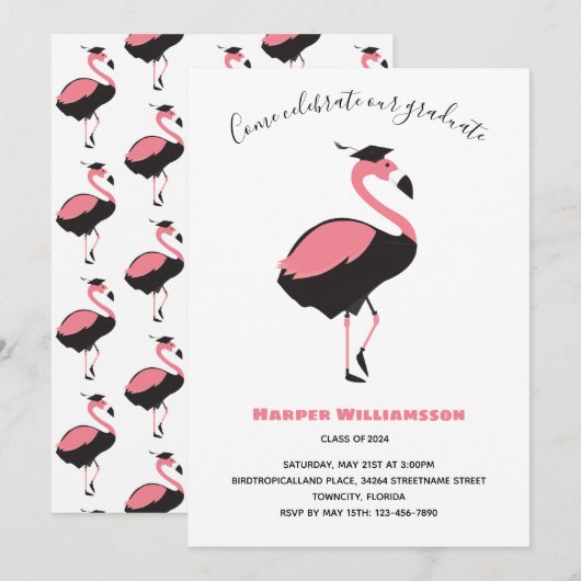 Roze Flamingo Animal Afstuderen Kaart (Voorkant / Achterkant)