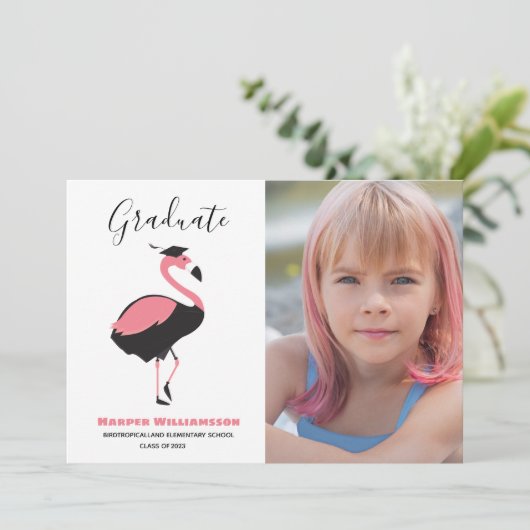 Roze flamingo Animal Foto Afstuderen kondiging Kaart (Staand voorkant)