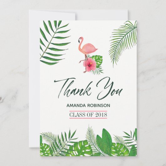 Roze Flamingo Aquarel Luau Afstudeer Bedankt Aankondiging (Voorkant)