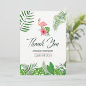 Roze Flamingo Aquarel Luau Afstudeer Dank Je Aankondiging (Staand voorkant)