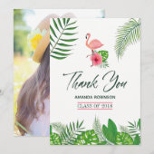 Roze Flamingo Aquarel Luau Afstudeer Dank Je Aankondiging (Voorkant / Achterkant)
