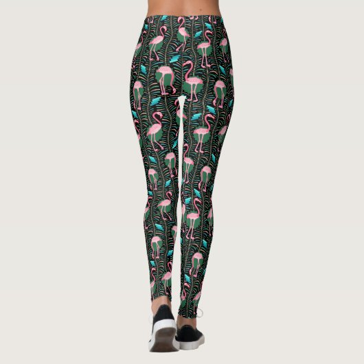 Roze Flamingo Art Deco Ferns Patroon 20s Birds Leggings (Achterkant)