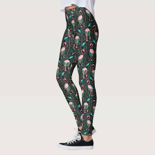 Roze Flamingo Art Deco Ferns Patroon 20s Birds Leggings (Links)