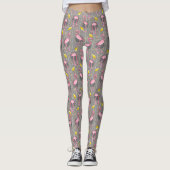 Roze Flamingo Art Deco Varens Grijs Geel 20s Vogel Leggings (Voorkant)