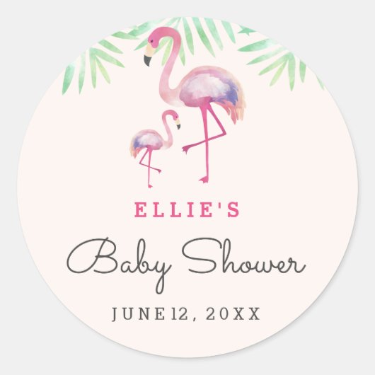 Roze Flamingo Baby Borrel Sticker (Voorkant)