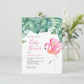 Roze Flamingo Baby Douche Uitnodigingen (Staand voorkant)