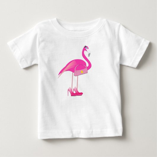 Roze Flamingo - Baby Fine Jersey T-Shirt  (Voorkant)