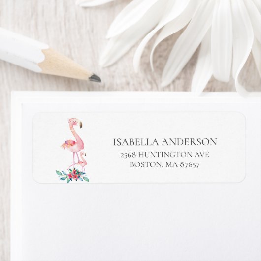 Roze Flamingo Baby shower adreslabel Etiket (Insitu)