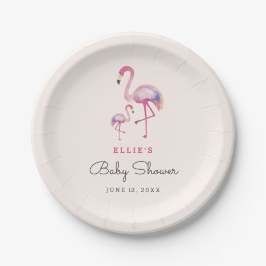 Roze Flamingo Baby shower borden Papieren Bordje (Voorkant)
