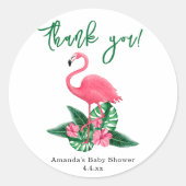 Roze Flamingo Baby shower - dank u Ronde Sticker (Voorkant)