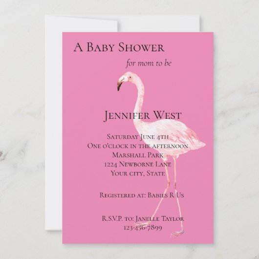 Roze Flamingo Baby Shower Kaart (Achterkant)