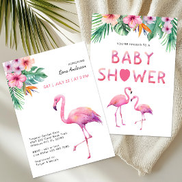 Roze Flamingo Baby shower Tropisch Thema Kaart