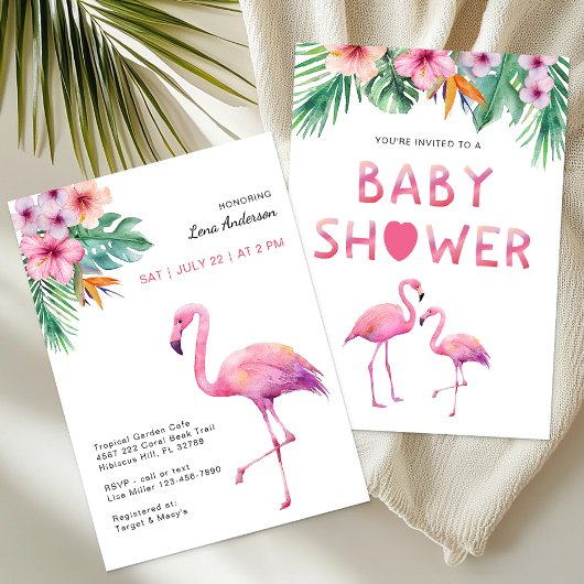 Roze Flamingo Baby shower Tropisch Thema Kaart