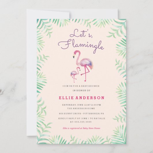 Roze Flamingo Baby Shower Uitnodiging (Voorkant)