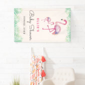 Roze Flamingo Baby Shower Vlag Spandoek (Insitu)