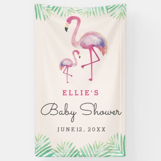 Roze Flamingo Baby Shower Vlag Spandoek (Verticaal)