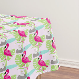 Roze flamingo baby vogel tropische bladeren tafelk tafelkleed