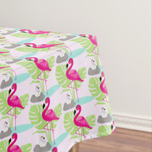 Roze flamingo baby vogel tropische bladeren tafelk tafelkleed
