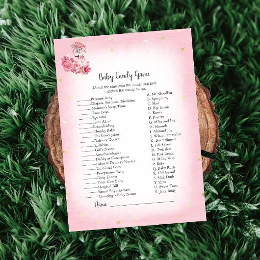 Roze Flamingo Ballerina Baby Shower Game Kaart