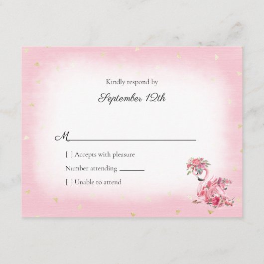 Roze Flamingo Ballerina Baby shower RSVP Informatiekaartje (Achterkant)