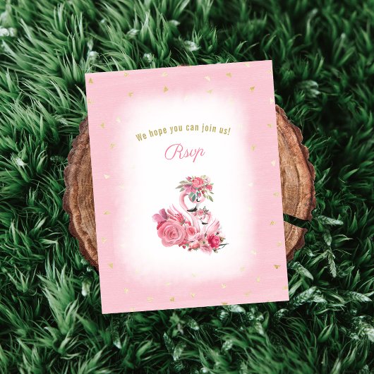 Roze Flamingo Ballerina Baby shower RSVP Informatiekaartje